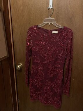 Altard State Long-Sleeve Sequin Burgundy Cocktail Dress